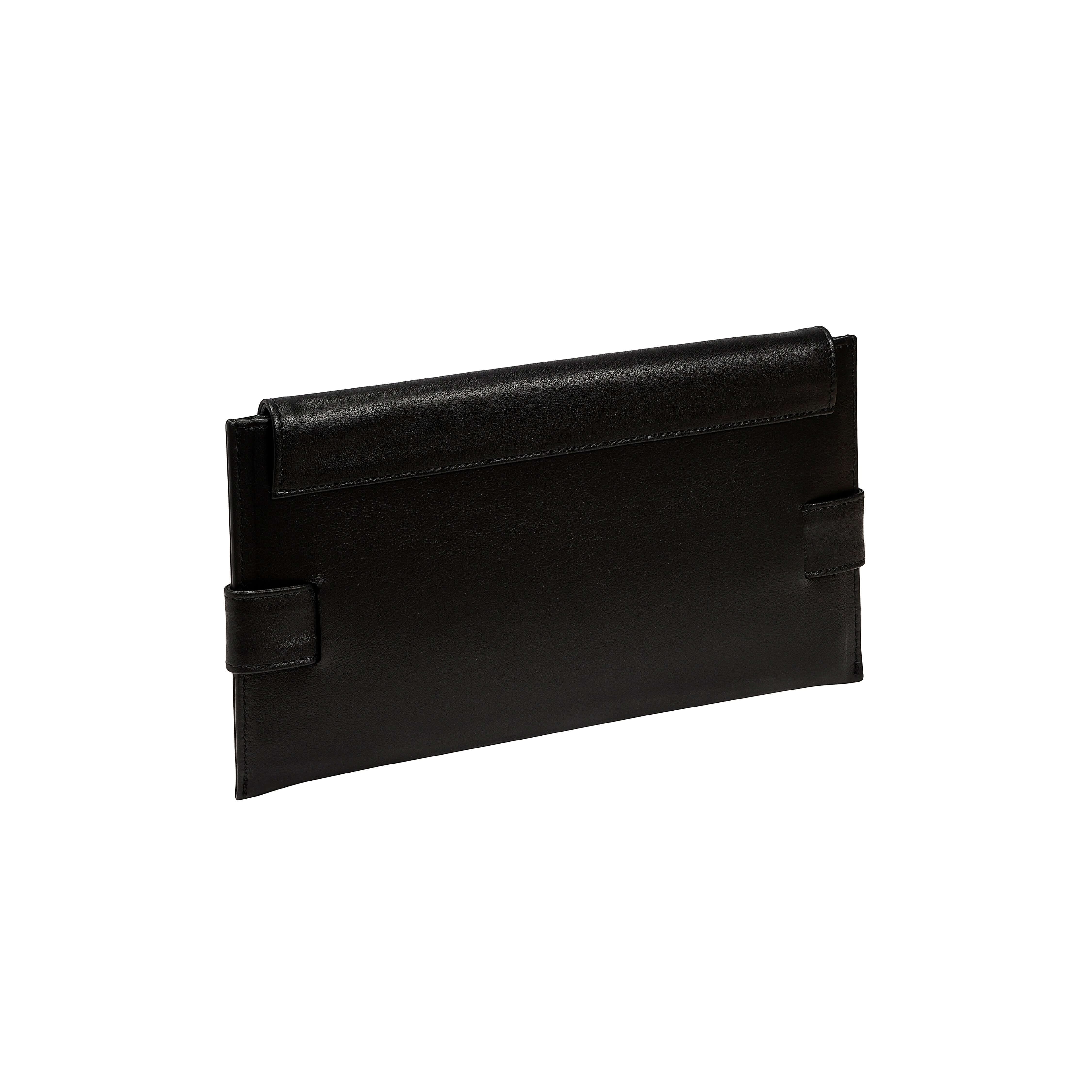 Catena Black Envelope Clutch made from Italian leather, featuring a sleek rectangular shape perfect for evening wear.