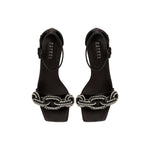 Catena Black & Glam High-Heel Ankle Sandal with crystal-wrapped chain embroidery and 90mm heel.