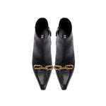 Catena Black High-Heel Ankle Boot in smooth leather with gold chain link embellishment, perfect for sophisticated outfits.