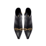 Catena Black High-Heel Ankle Boot in smooth leather with gold chain link embellishment, perfect for sophisticated outfits.