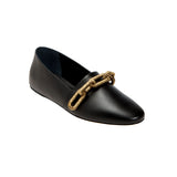 Catena black flat loafer with gold chain detail, perfect for stylish everyday wear and comfort.