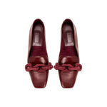 Catena Burgundy Flat Moccasin featuring suede-lined interior and elegant chain link detail, handcrafted in Italy.