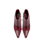 Catena Burgundy High-Heel Ankle Boot with pointed toe and suede chain link detail.