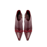 Catena Burgundy High-Heel Ankle Boot with pointed toe and suede chain link detail.