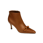 Catena Camello high-heel ankle boot in smooth camello leather with chain link detail, ideal for chic outfits.