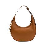Catena Camello Hobo Bag in soft camello leather, modern moon shape with adjustable strap and signature chain links.