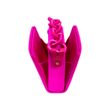 Catena Fuchsia Two-Sided Bag with chain-link handle, showcasing luxurious silk satin and dual compartments.