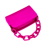 Catena Fuchsia Two-Sided Bag in silk satin with embroidered chain-link handle for stylish convenience.