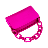 Catena Fuchsia Two-Sided Bag in silk satin with embroidered chain-link handle for stylish convenience.