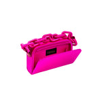 Catena Fuchsia Two-Sided Bag in luxurious silk satin with chain-link handle and independent compartments.