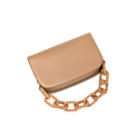 Catena Latte Two-Sided Bag in soft latte leather with embroidered chain-link handle, showcasing elegant design.