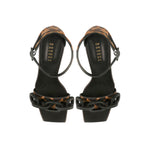 Top view of Catena Leopard High-Heel Ankle Sandal featuring leopard haircalf and black leather accents.