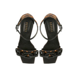 Top view of Catena Leopard High-Heel Ankle Sandal featuring leopard haircalf and black leather accents.