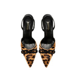 Catena Leopard High-Heel Slingback Pump with pointed toe, elegant chain detail, and black leather strap.