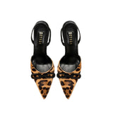 Catena Leopard High-Heel Slingback Pump with pointed toe, elegant chain detail, and black leather strap.