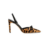 Catena Leopard High-Heel Slingback Pump featuring a pointed toe and black leather strap, perfect for sophisticated styling.