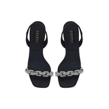 Catena Notte Black & Glam High-Heel Slingback Sandals featuring jewel-like chain link embroidery on a sleek design.