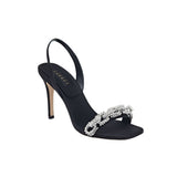 Elegant Catena Notte Black & Glam high-heel slingback sandal with jewel-like chain link detail.