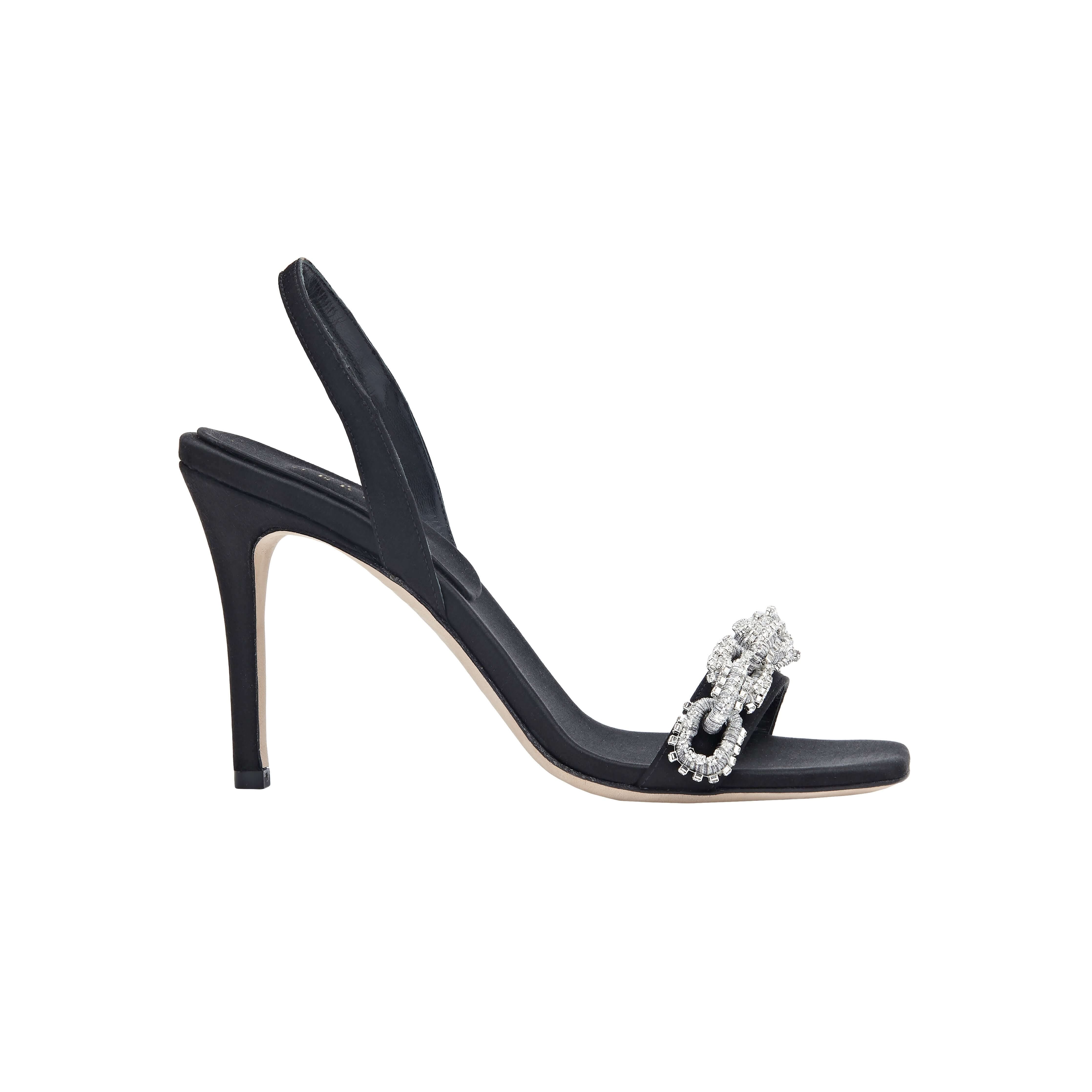 Catena Notte Black & Glam high-heel slingback sandal featuring jewel-like Catena chain link embroidery.
