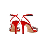 Back view of Catena Notte Scarlet & Glam high-heel ankle cross sandals with elegant cross strap and jewel embellishments.