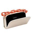 Catena Off-White & Peach Two Sided Bag with a stylish chain handle, featuring a sleek metallic finish and spacious interior.