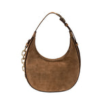 Catena Sand Hobo Bag crafted in soft suede, featuring a slouchy silhouette and signature chain link detail.