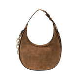 Catena Sand Hobo Bag crafted in soft suede, featuring a slouchy silhouette and signature chain link detail.