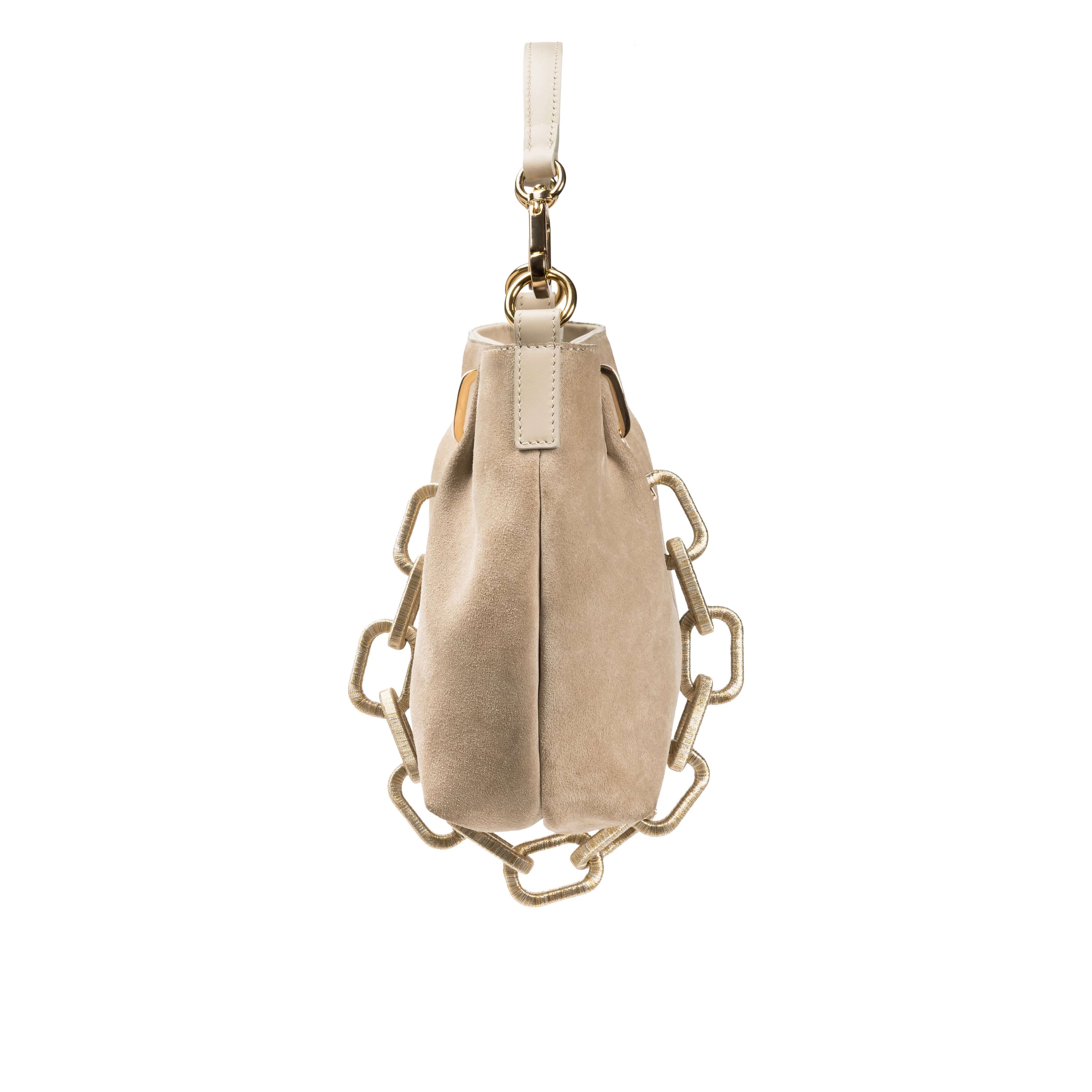 Catena Sand small shoulder pouch with unique chain detailing, stylish and versatile for any outfit.