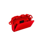 Catena Scarlet Two-Sided Bag in luxurious silk satin with chain-link handle, offering unique dual compartments.