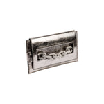 Catena Silver Envelope Clutch in Crack Metallic Leather with Antique Silver details, perfect for a chic evening look.