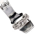 Catena Silver High-Heel Sandal featuring mirror leather and metallic chain embroidery, showcasing elegant craftsmanship.