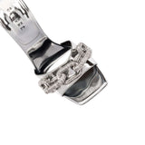 Catena Silver High-Heel Sandal featuring mirror leather and metallic chain embroidery, showcasing elegant craftsmanship.