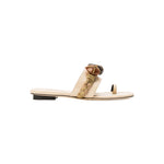 Delphine Nude Flat Toe Sandal featuring earthy beads and a comfortable wide strap, embodying nature's serene tones.