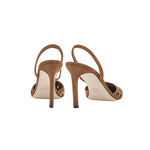 Elora Camello high-heel slingback pump showcasing chic suede design and metallic detailing, perfect for day or evening wear.