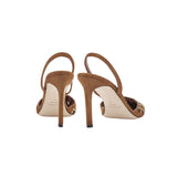Elora Camello high-heel slingback pump showcasing chic suede design and metallic detailing, perfect for day or evening wear.