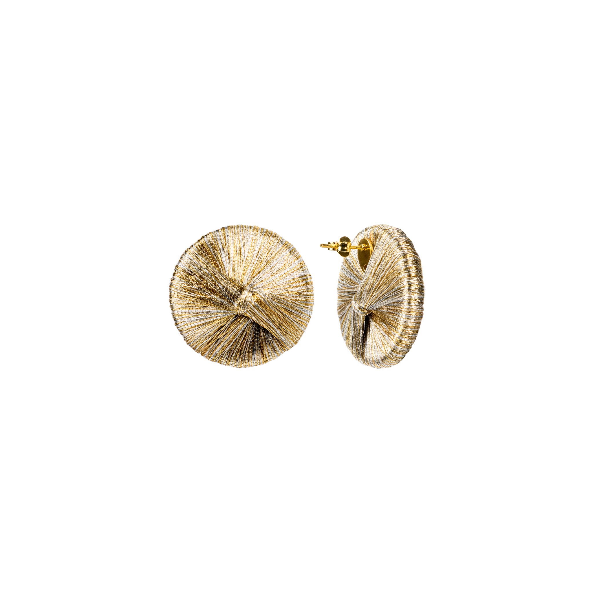 Gold Silver Single Alessa Earring featuring a refined circular silhouette crafted from metallic threads.