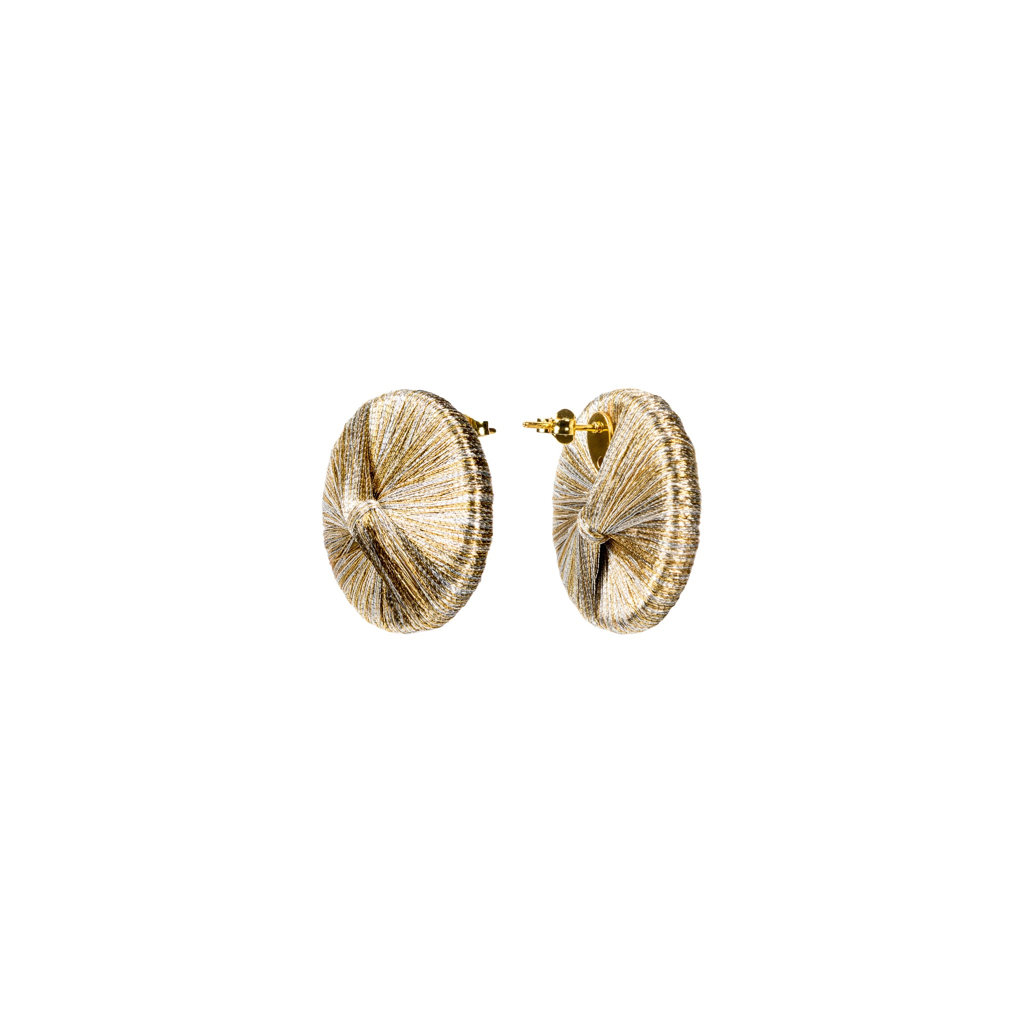 Gold Silver Single Alessa Earring featuring refined metallic threads in a circular silhouette for a subtle shine.