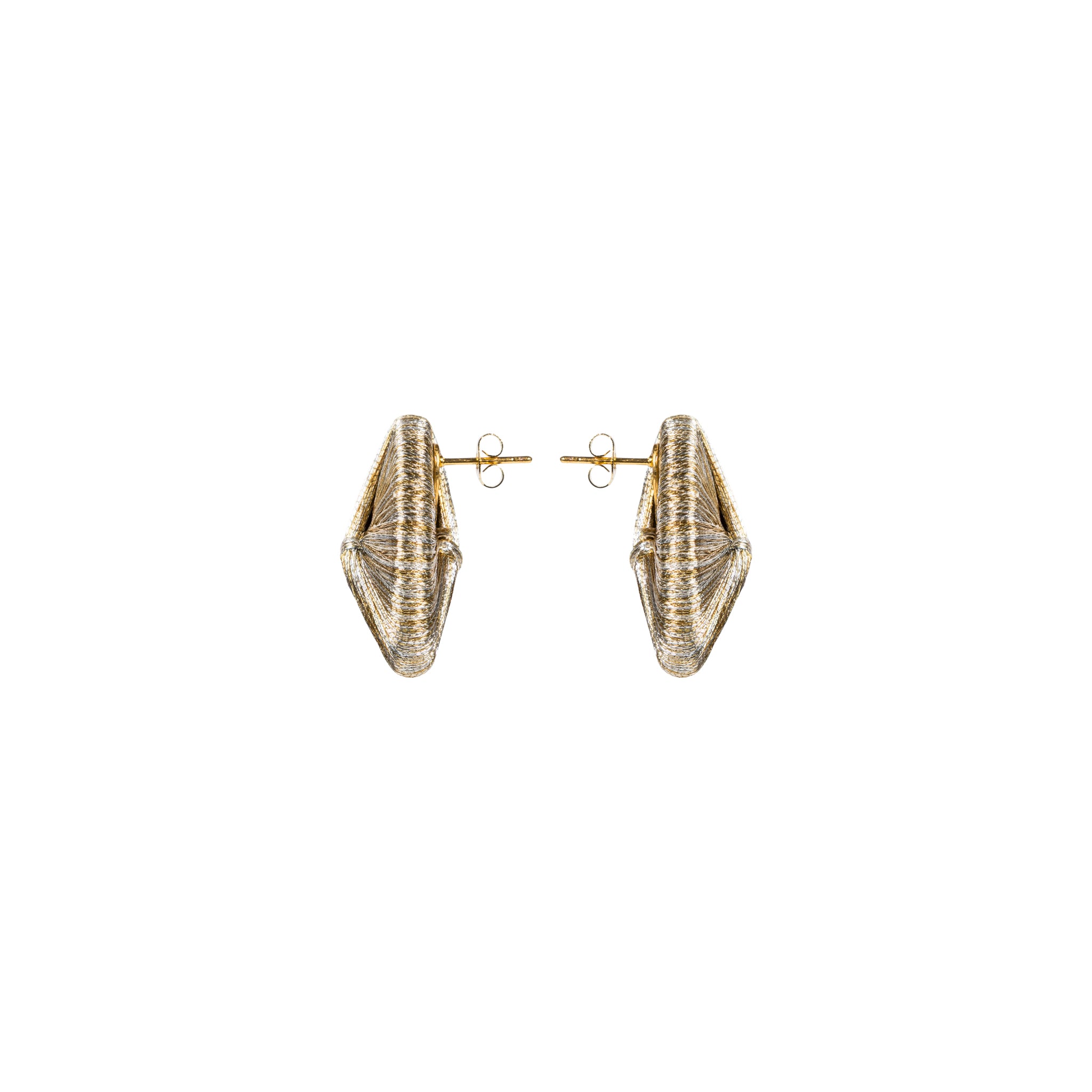 Gold Silver Single Alessa Earring showcasing intricate metallic threads and refined circular silhouette.