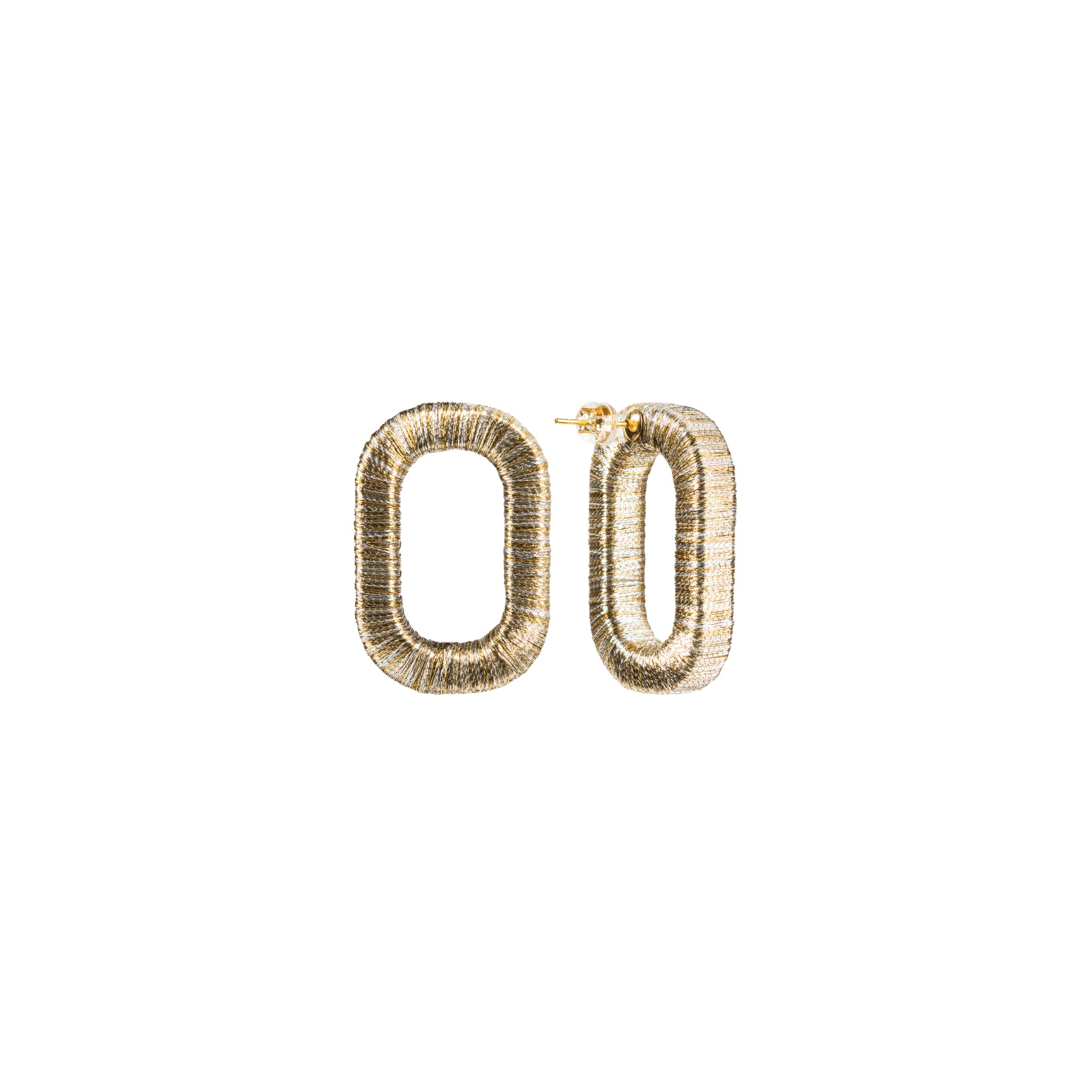 Catena One Chain Gold Silver Earring with intricate metallic threads in a refined silhouette.