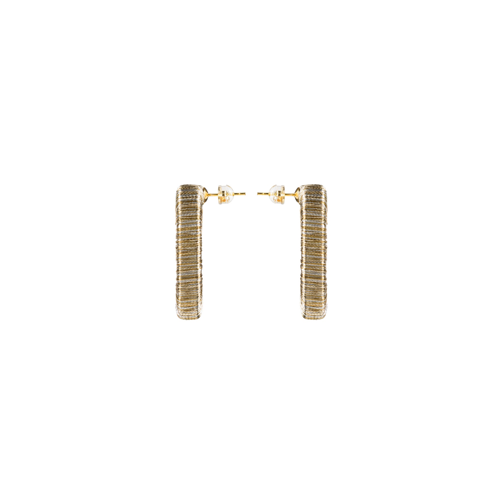 Catena One Chain Gold Silver Earring featuring intricate metallic threads with refined silhouette.