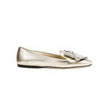 Fiocco Sahara Flat Moccasin in metallic leather with bow detail, designed for comfort and style this Fall.