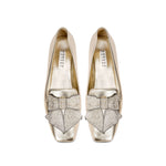 Fiocco Sahara Flat Moccasin featuring metallic leather and embroidered bow, a chic accessory for Fall.