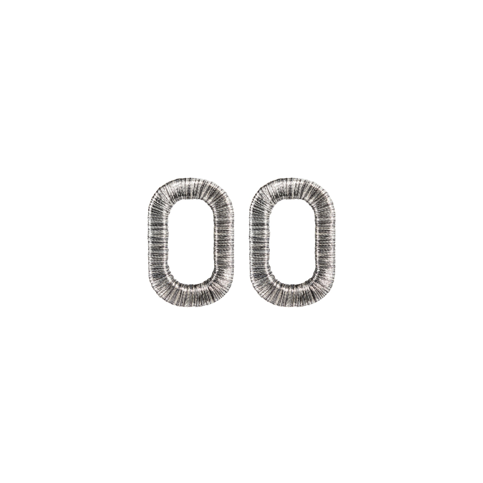 Catena One Chain Antique Silver Earring crafted from metallic threads with intricate hand-wrapping design.