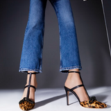 Catena Leopard High-Heel Ankle Strap Mule Pump