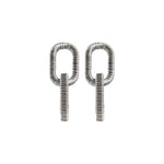Catena Two Chain Antique Silver Earring crafted from metallic threads with intricate hand-wrapping technique.