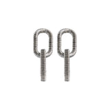 Catena Two Chain Antique Silver Earring crafted from metallic threads with intricate hand-wrapping technique.