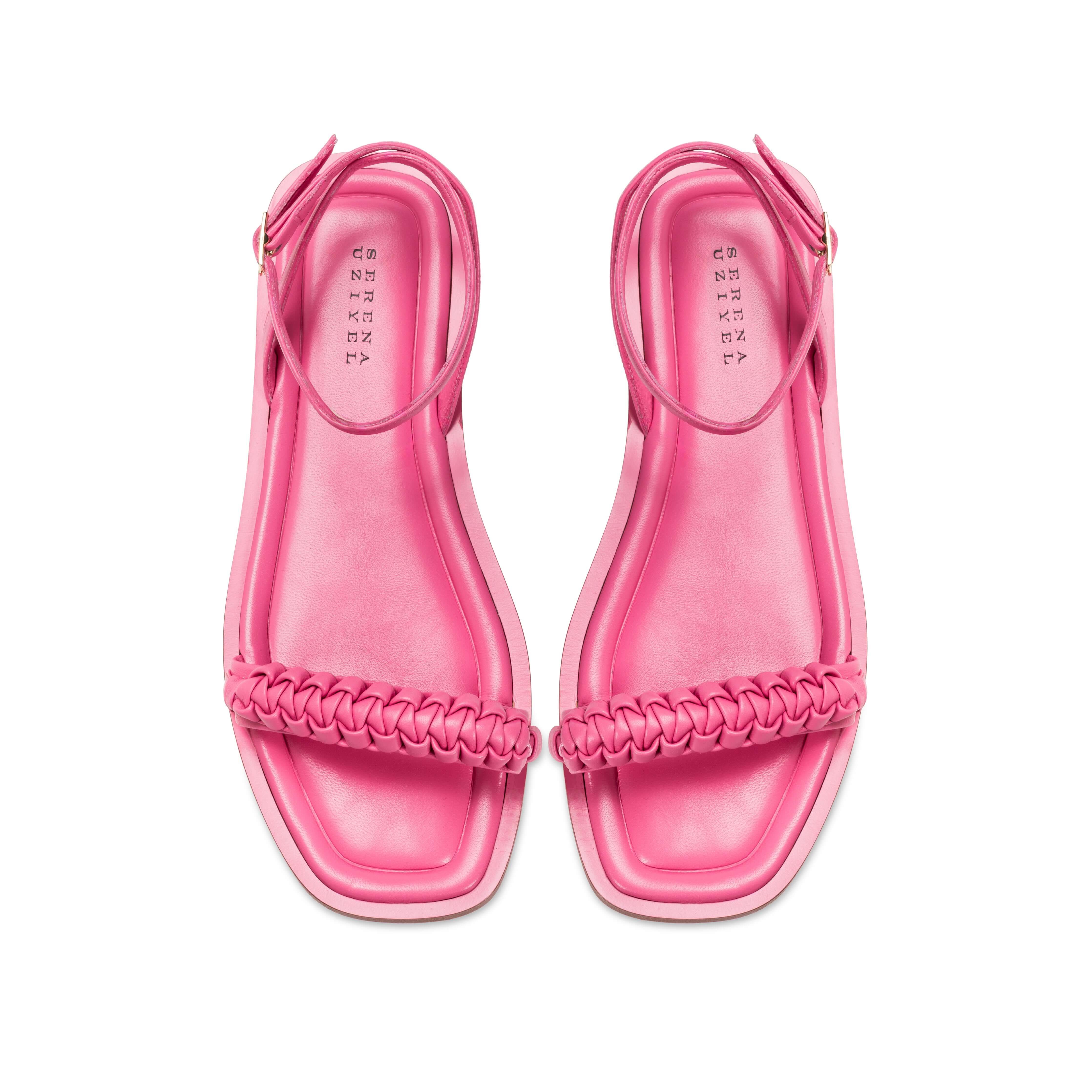 Kibele Bubble Pink Ankle Cross Sandal featuring braided straps in vibrant pink for a stylish summer look.