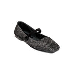 Charming Lumina Crystal Black Flat Ballerina with square toe and sparkling crystals, handcrafted in Italy.