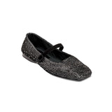 Charming Lumina Crystal Black Flat Ballerina with square toe and sparkling crystals, handcrafted in Italy.