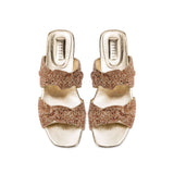 Rhea Sahara 2 Knot Sandal featuring handcrafted knot details and metallic threads on a cushioned leather base.